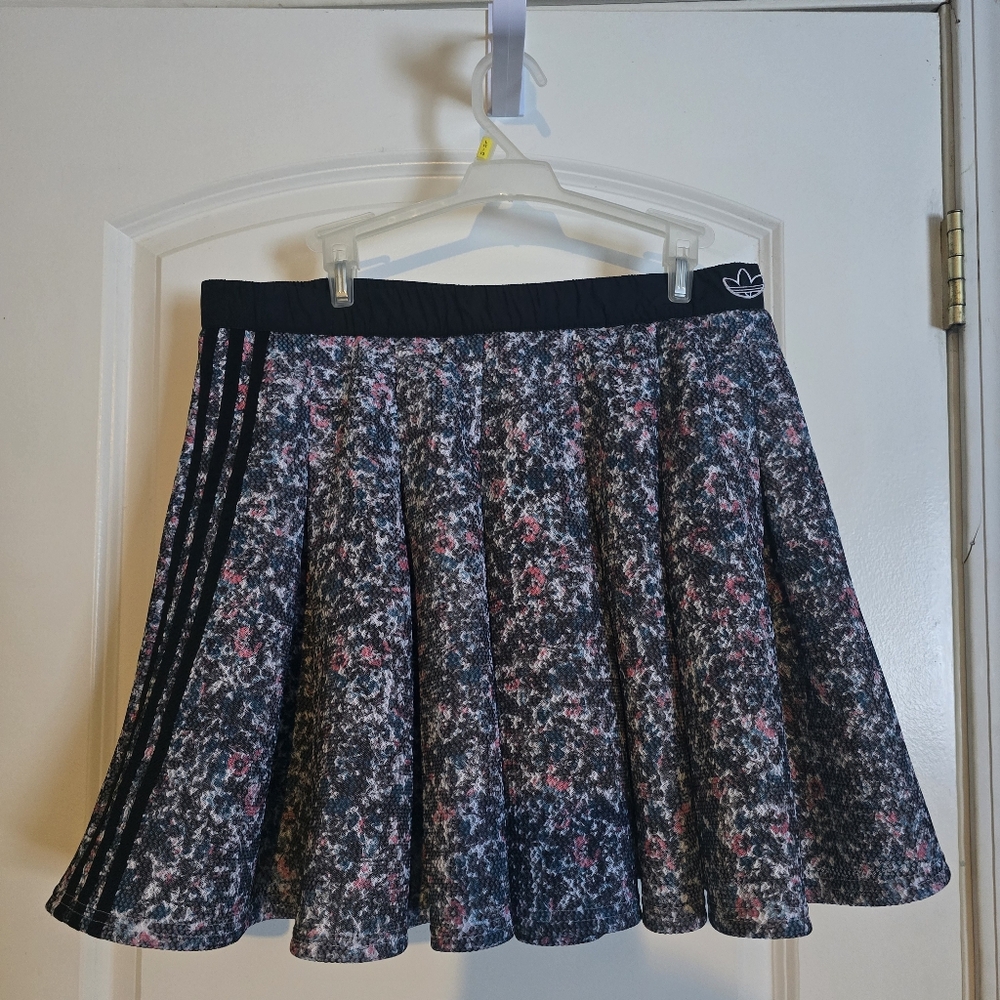 adidas Black Floral A-Line Skirt with Pink Accents